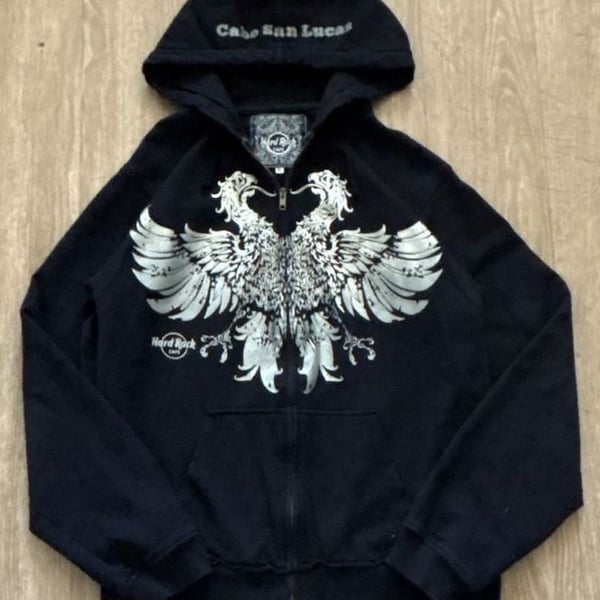 Hard Rock Cafe Cabo San Lucas Eagle Graphic Full Zip Hoodie XL