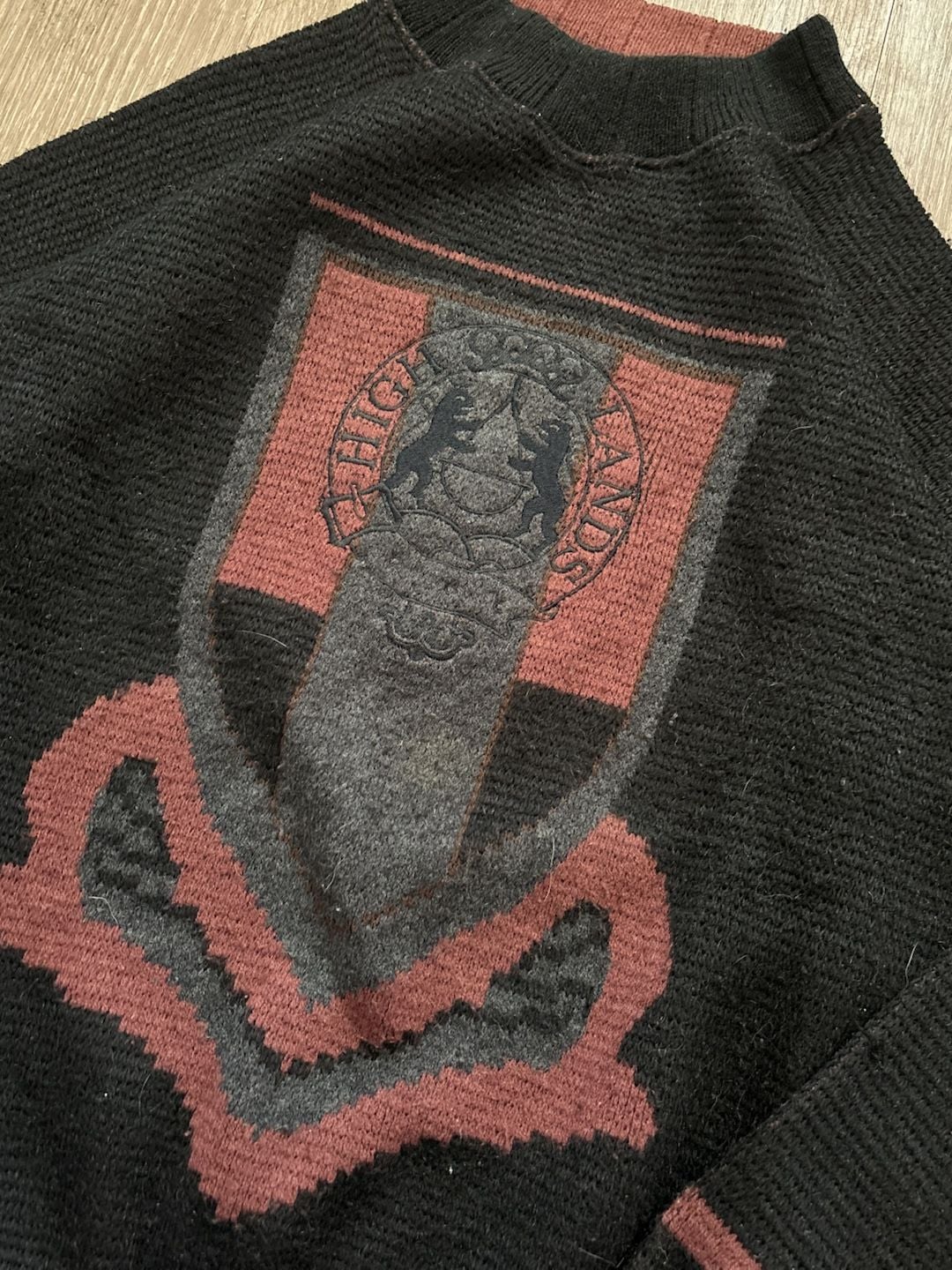 Vintage Porto Cruz Highlands Crest Knit Sweater Black Red Size TG/XL 3