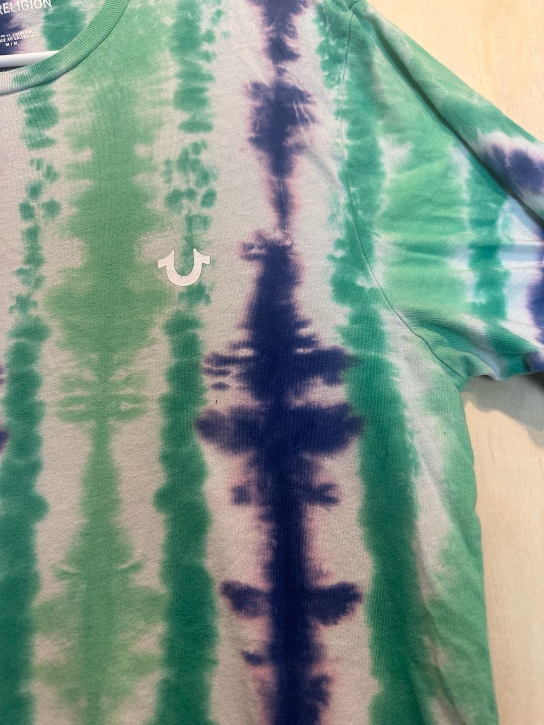 True Religion Tie Dye Short Sleeve T-Shirt Green Blue Purple Size M 7