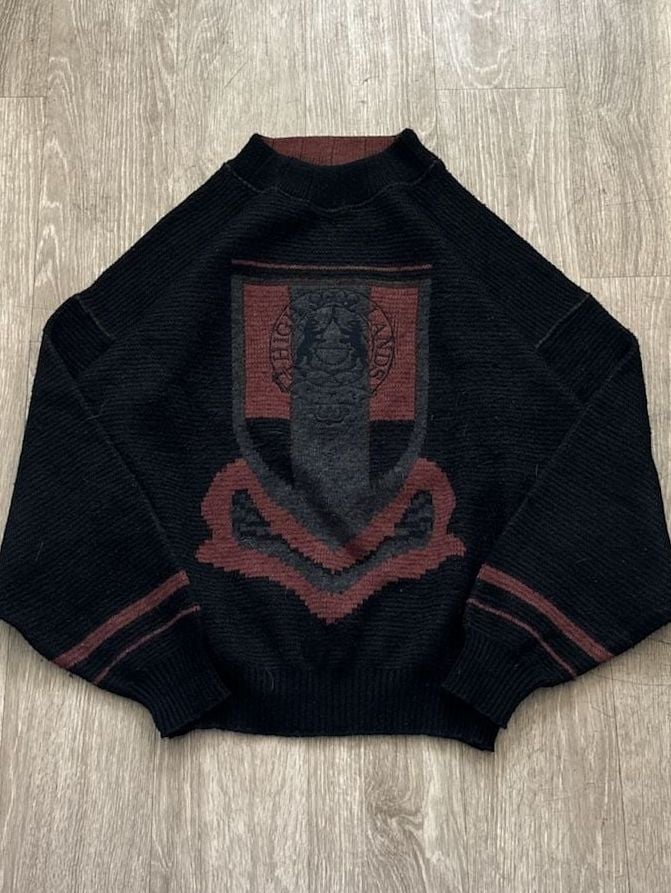 Vintage Porto Cruz Highlands Crest Knit Sweater Black Red Size TG/XL 2