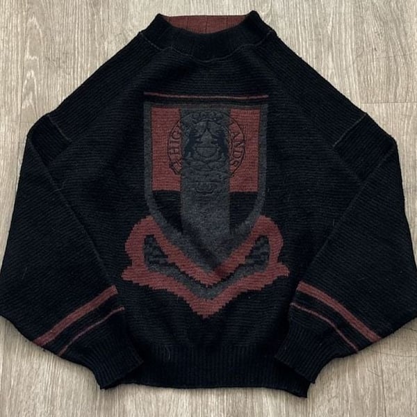 Vintage Porto Cruz Highlands Crest Knit Sweater Black Red Size TG/XL