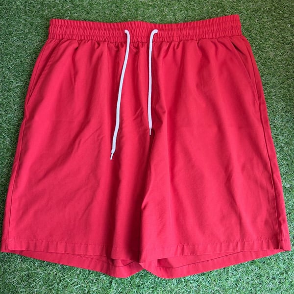 Red Elastic Waist Drawstring Casual Shorts XL