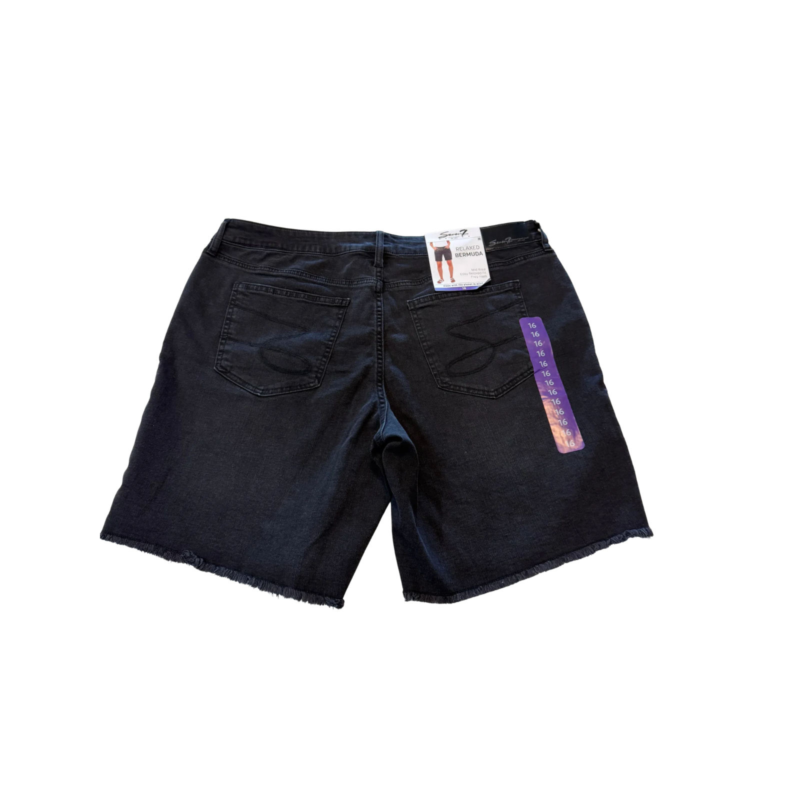 Seven7 Women's Relaxed Bermuda Mid Rise Denim Shorts Washed Black Size 16 3