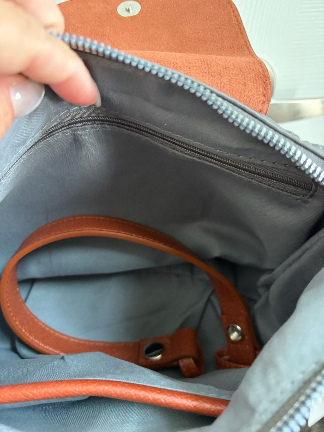 Malibu Skye Gray Nylon Vegan Leather Trim Crossbody Bag With Two Straps 7