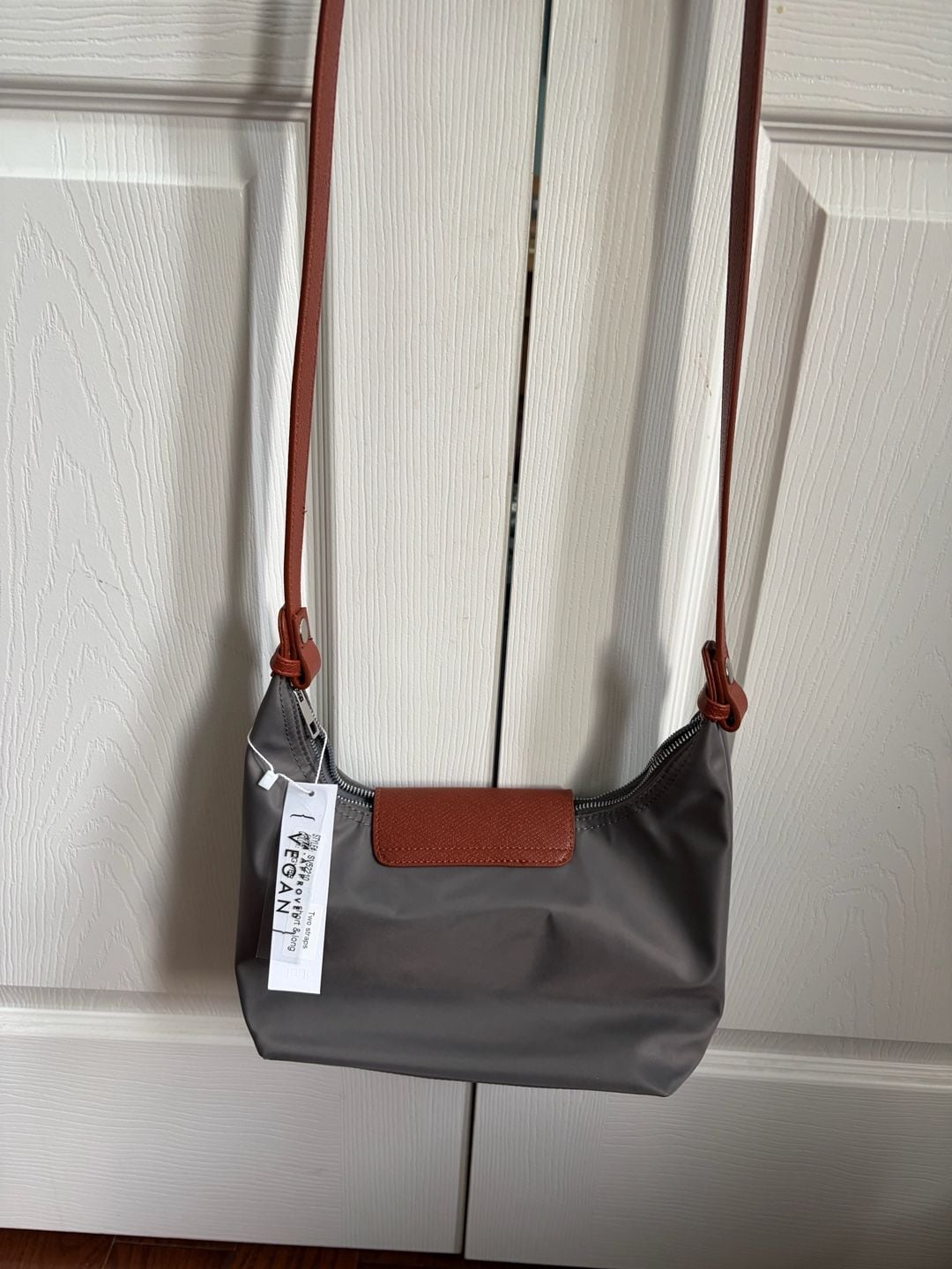 Malibu Skye Gray Nylon Vegan Leather Trim Crossbody Bag With Two Straps 8