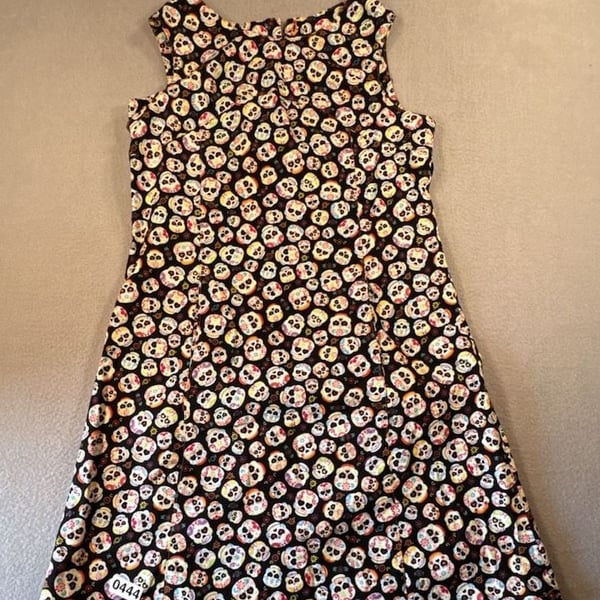Abrazos San Miguel de Allende Day of the Dead Sugar Skull Cotton Sleeveless Dress Size M