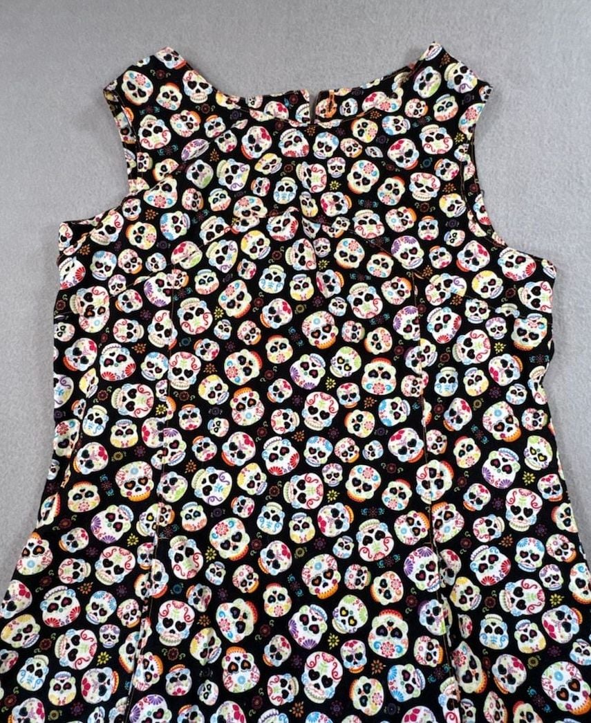 Abrazos San Miguel de Allende Day of the Dead Sugar Skull Cotton Sleeveless Dress Size M 3