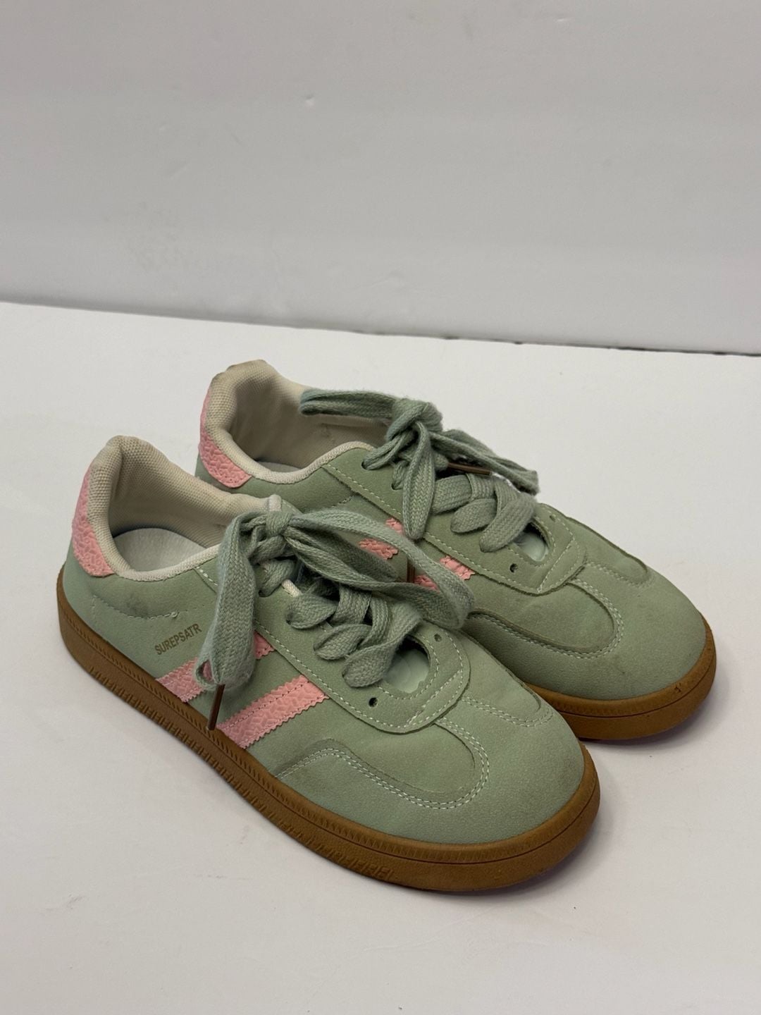 Women's Suede Casual Sneakers in Sage/Pink 2