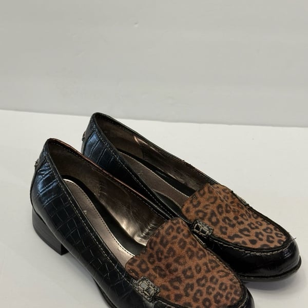Eurosoft by Soft Black Croc-Embossed Leopard Print Loafers