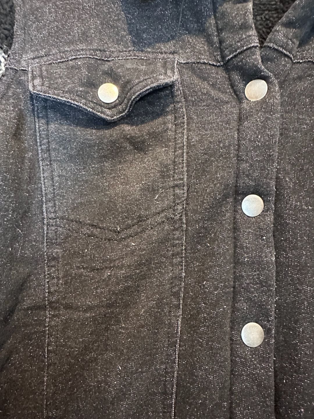 Vintage Havana Black Denim and Buffalo Plaid Sherpa Jacket with Raw Edge Cuffs 10