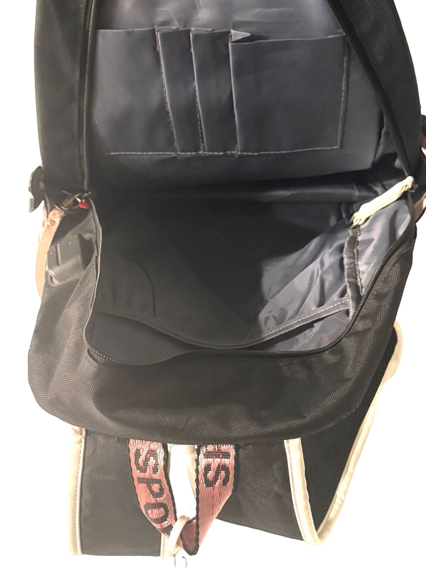 Faith Hope Love Graphic Black and White School Backpack with Pink Straps 4