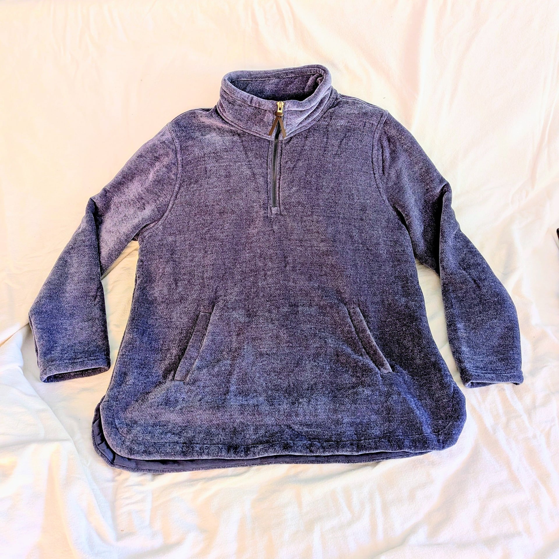 32 Degrees Heat Plush Ribbed Quarter Zip Pullover Blue Size L 2