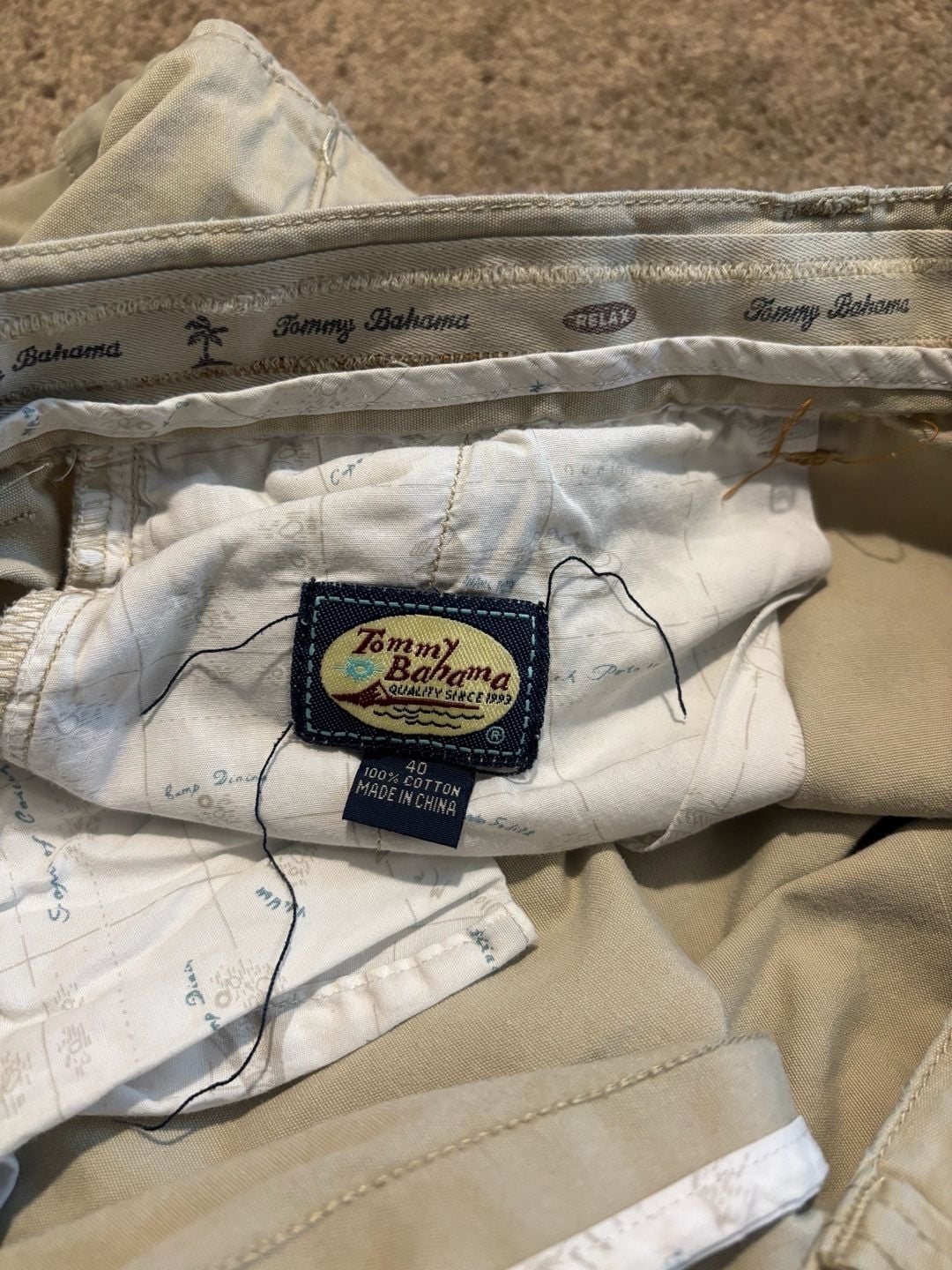 Tommy Bahama Relax Cargo Pants Mens 40x32 Khaki Cotton Map Lined Pockets 3