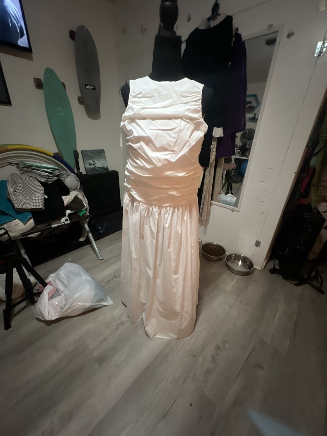 4th & Reckless Ruched Poplin Sleeveless Drop Waist Maxi Dress in White 2