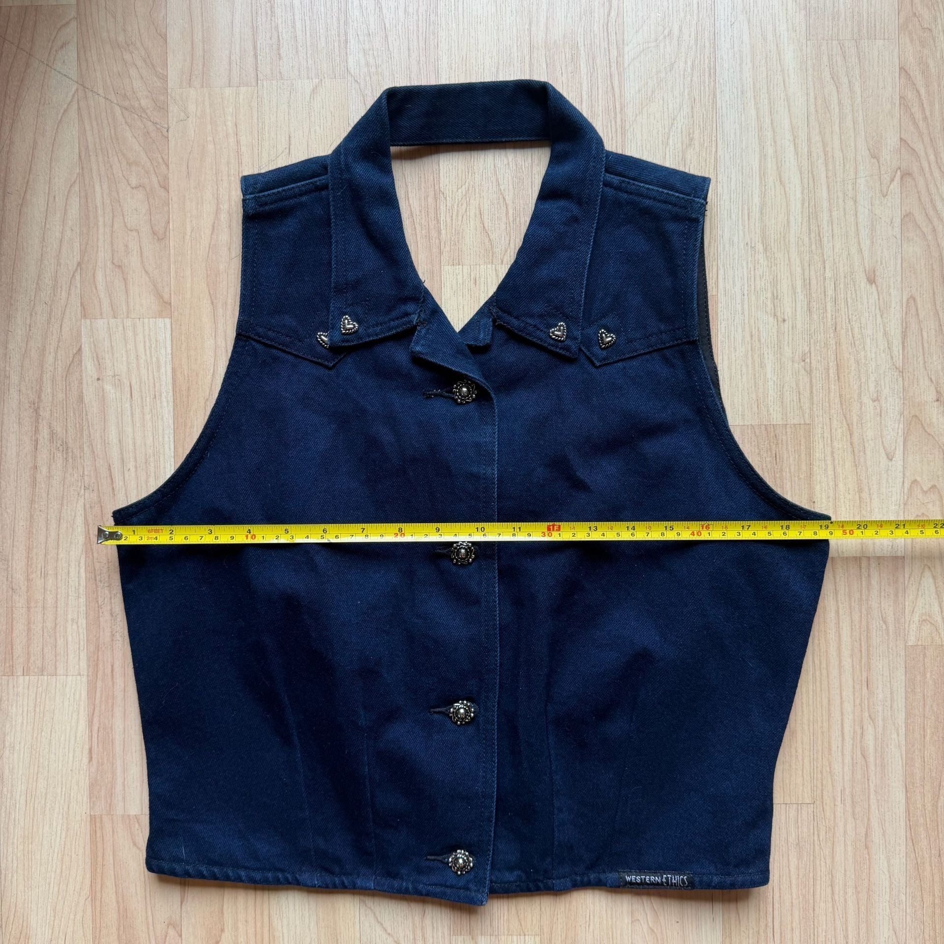 Vintage Western Ethics Cropped Dark Denim Vest Western Cutout 100% Cotton Medium  7