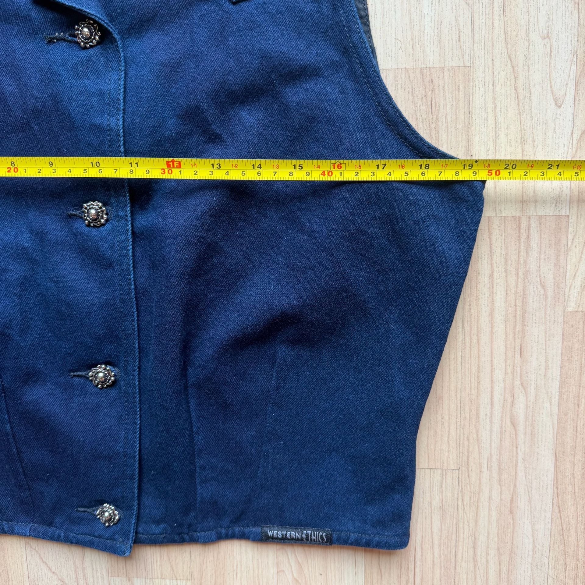 Vintage Western Ethics Cropped Dark Denim Vest Western Cutout 100% Cotton Medium  8