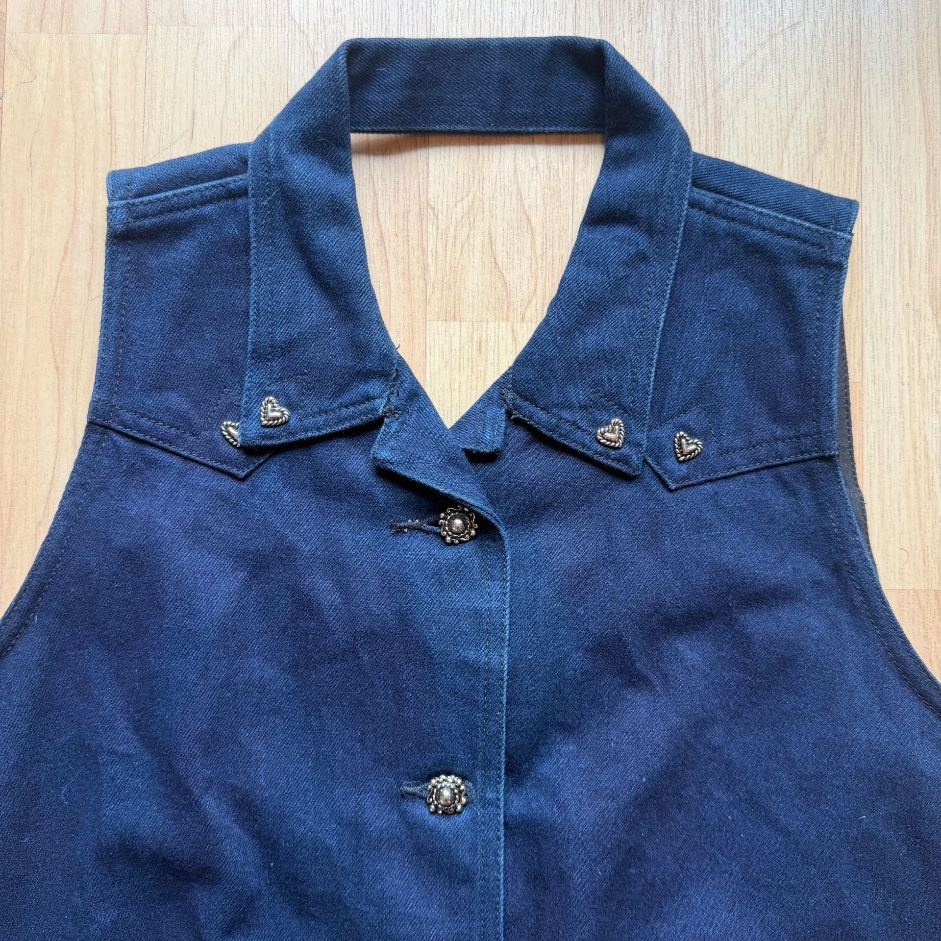 Vintage Western Ethics Cropped Dark Denim Vest Western Cutout 100% Cotton Medium  10