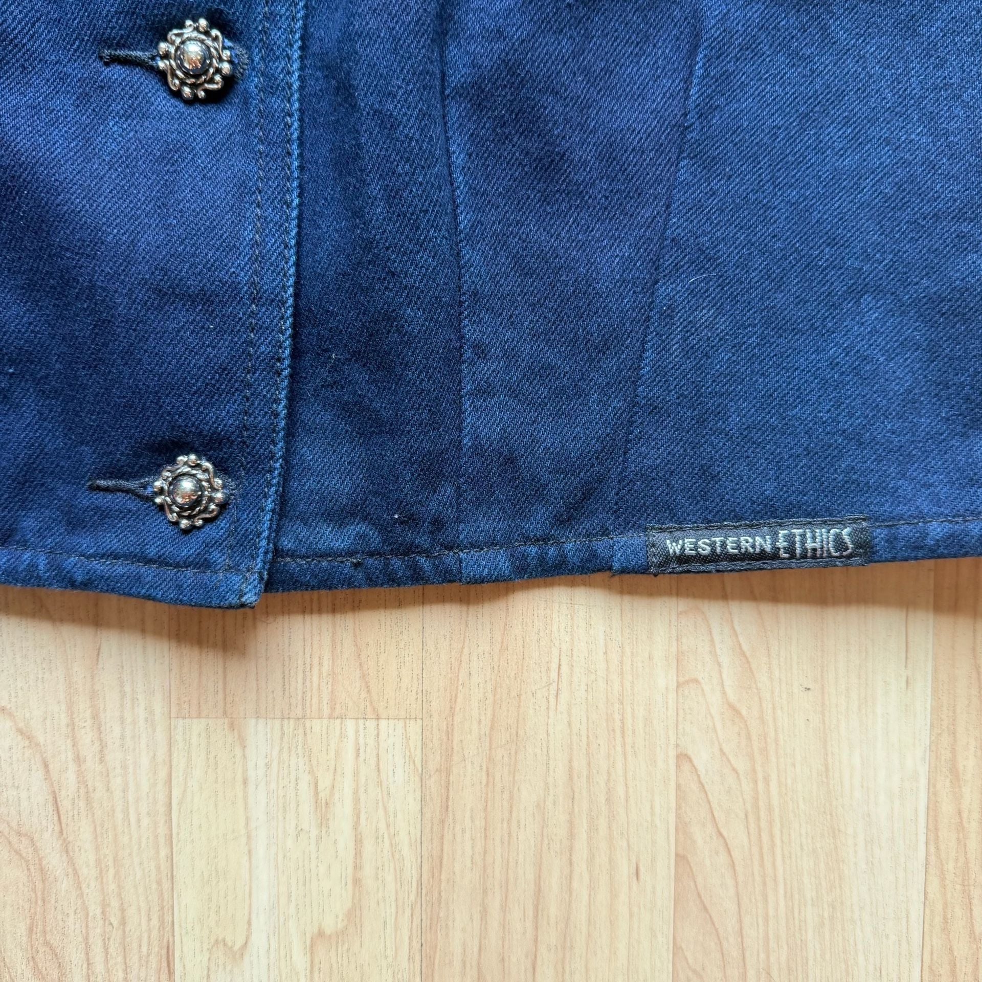 Vintage Western Ethics Cropped Dark Denim Vest Western Cutout 100% Cotton Medium  9