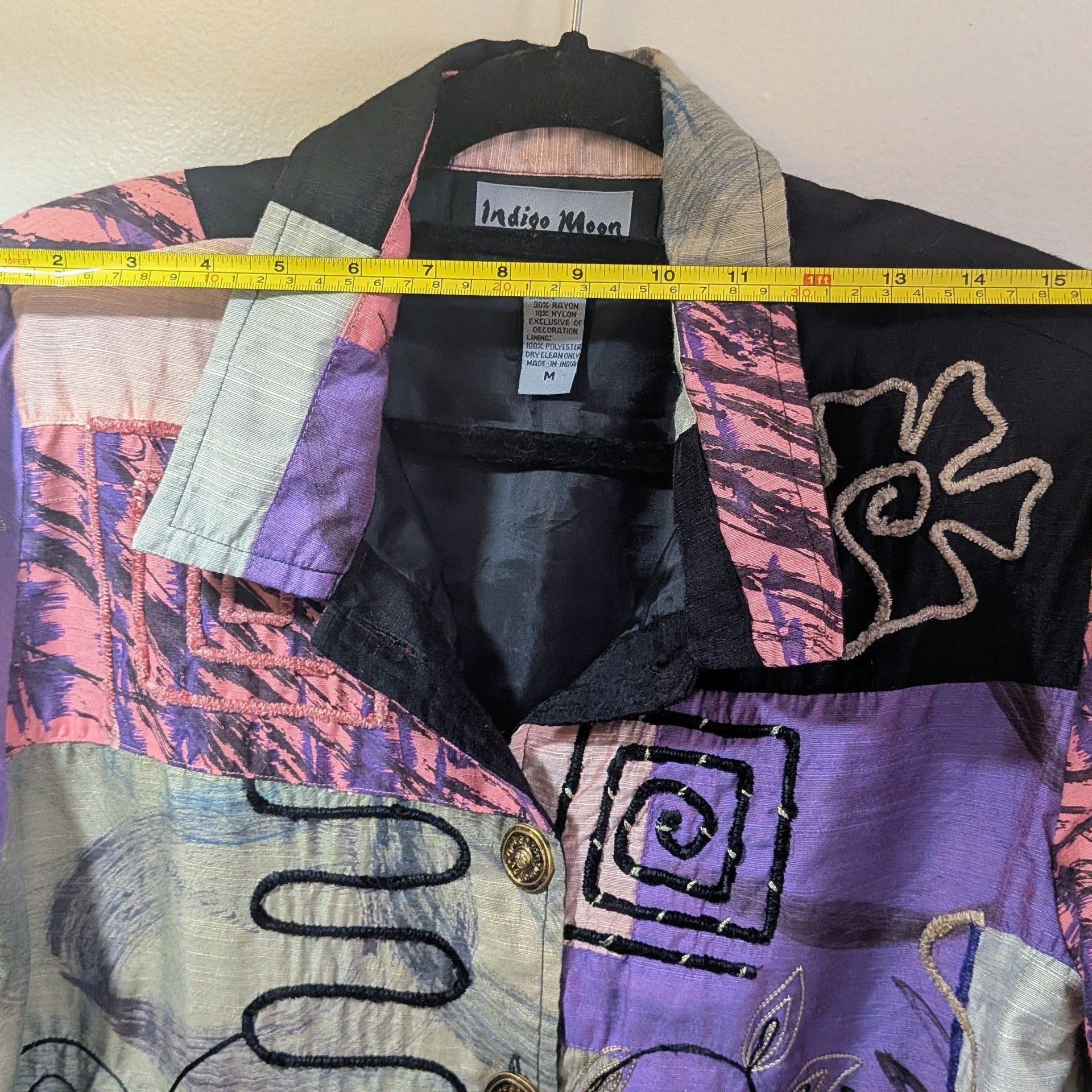 Indigo Moon Artistic Patchwork Embroidered Button-Down Jacket Size M 4