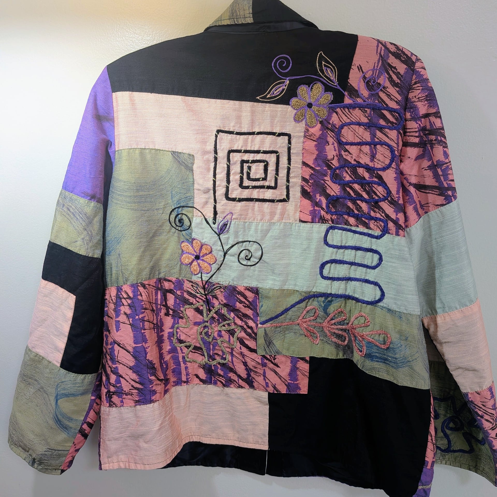 Indigo Moon Artistic Patchwork Embroidered Button-Down Jacket Size M 5