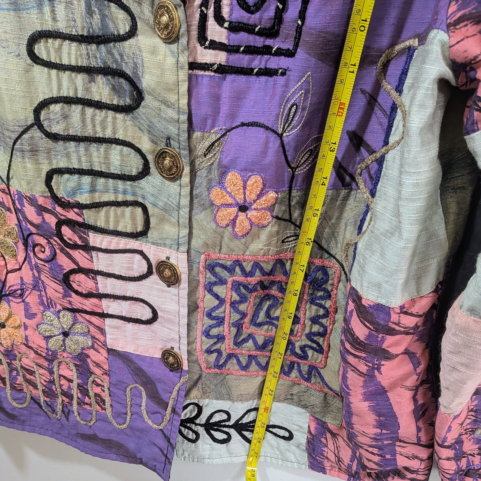 Indigo Moon Artistic Patchwork Embroidered Button-Down Jacket Size M 6