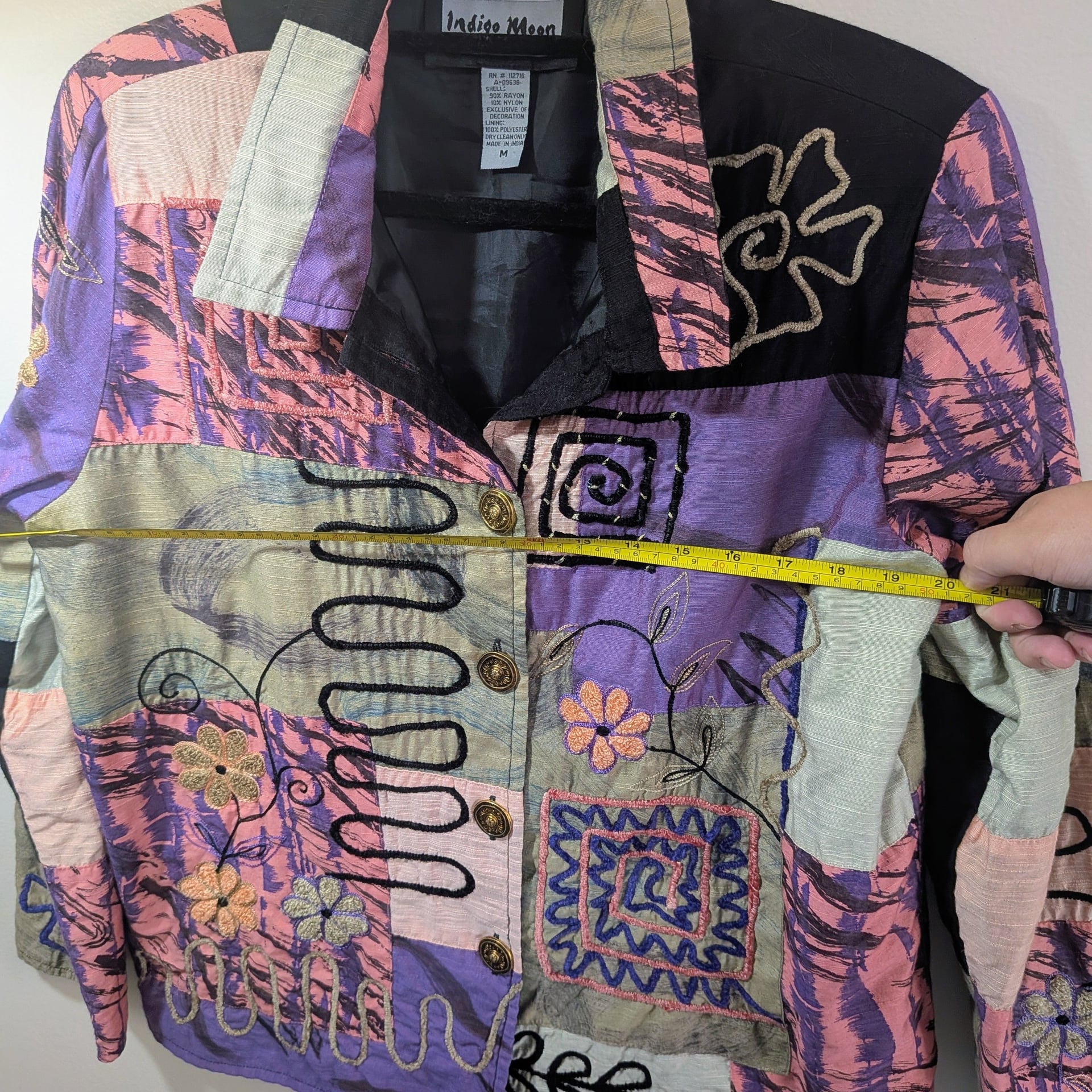 Indigo Moon Artistic Patchwork Embroidered Button-Down Jacket Size M 7