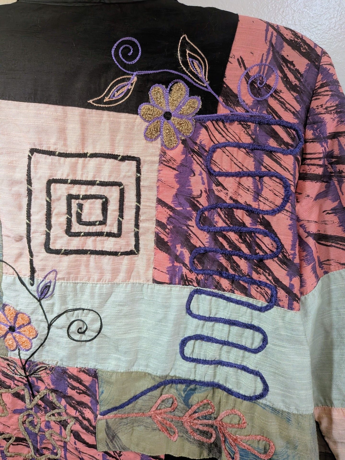 Indigo Moon Artistic Patchwork Embroidered Button-Down Jacket Size M 9