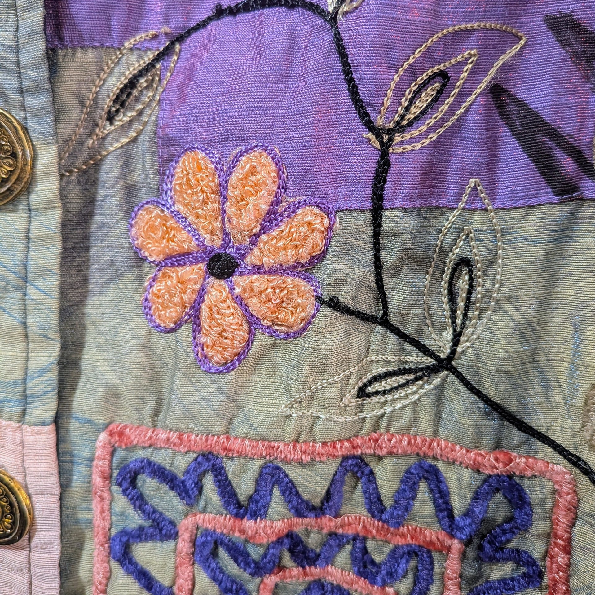 Indigo Moon Artistic Patchwork Embroidered Button-Down Jacket Size M 13