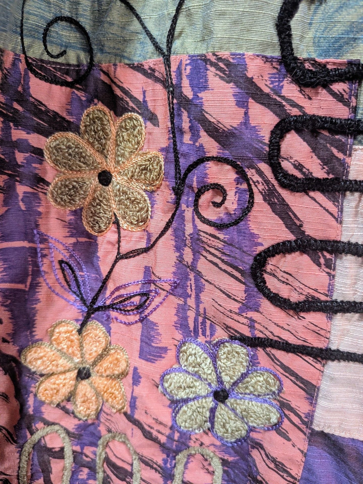Indigo Moon Artistic Patchwork Embroidered Button-Down Jacket Size M 14