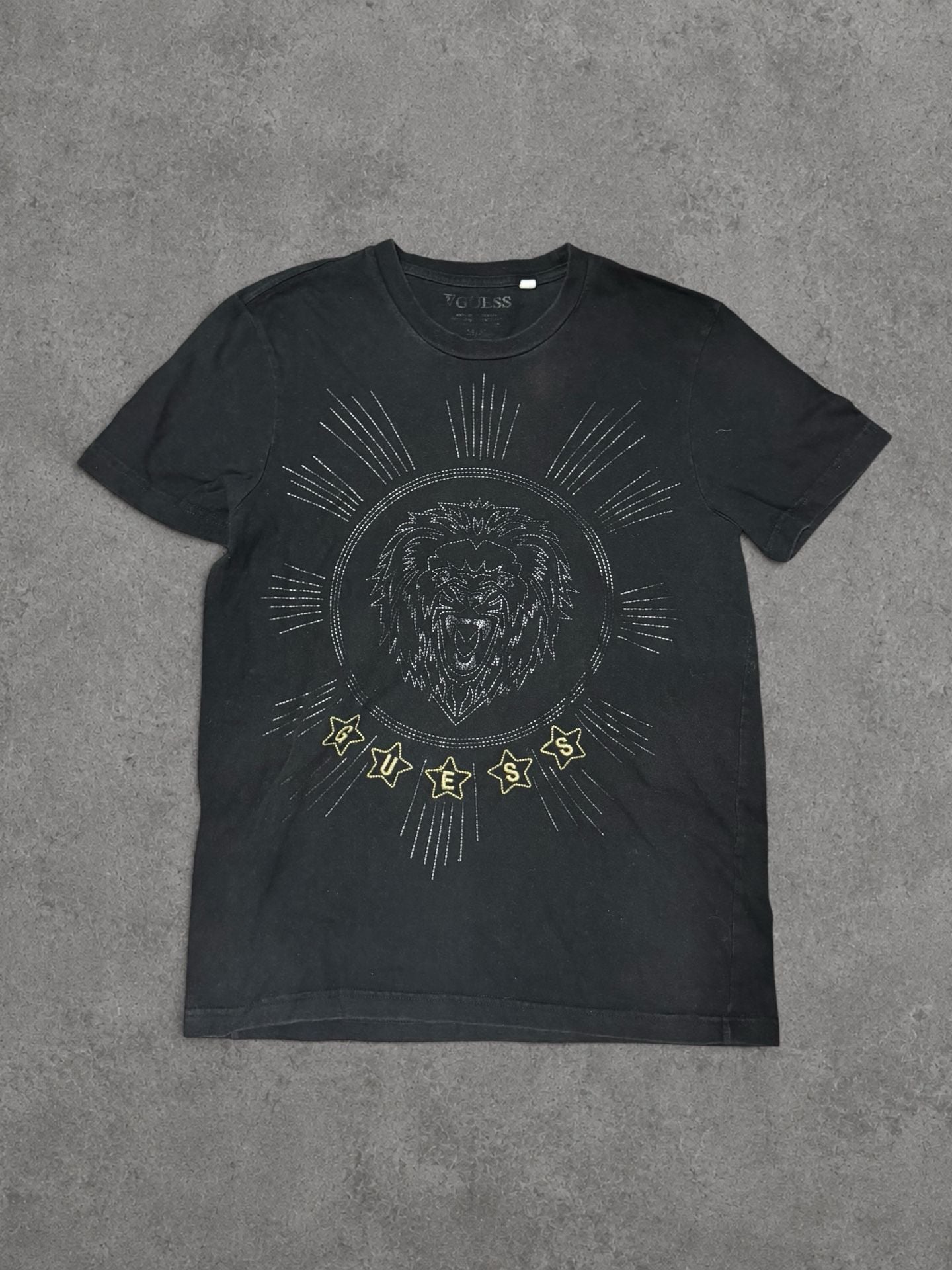 Guess Black Lion Graphic Rhinestone Star T-Shirt 2