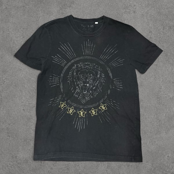 Guess Black Lion Graphic Rhinestone Star T-Shirt