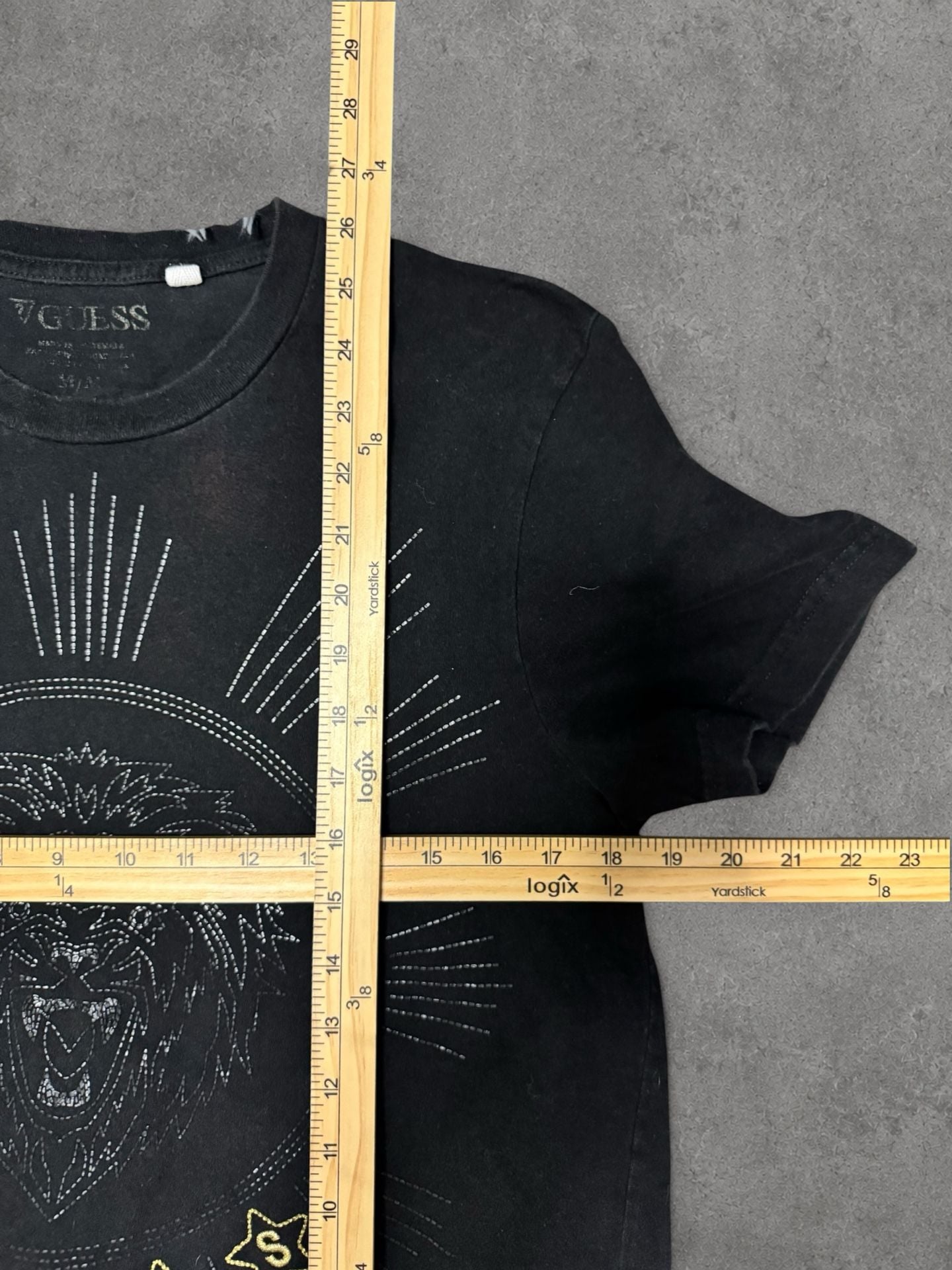 Guess Black Lion Graphic Rhinestone Star T-Shirt 3