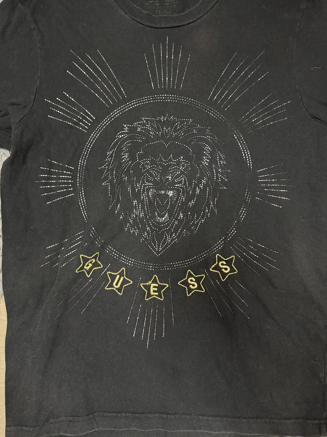 Guess Black Lion Graphic Rhinestone Star T-Shirt 5