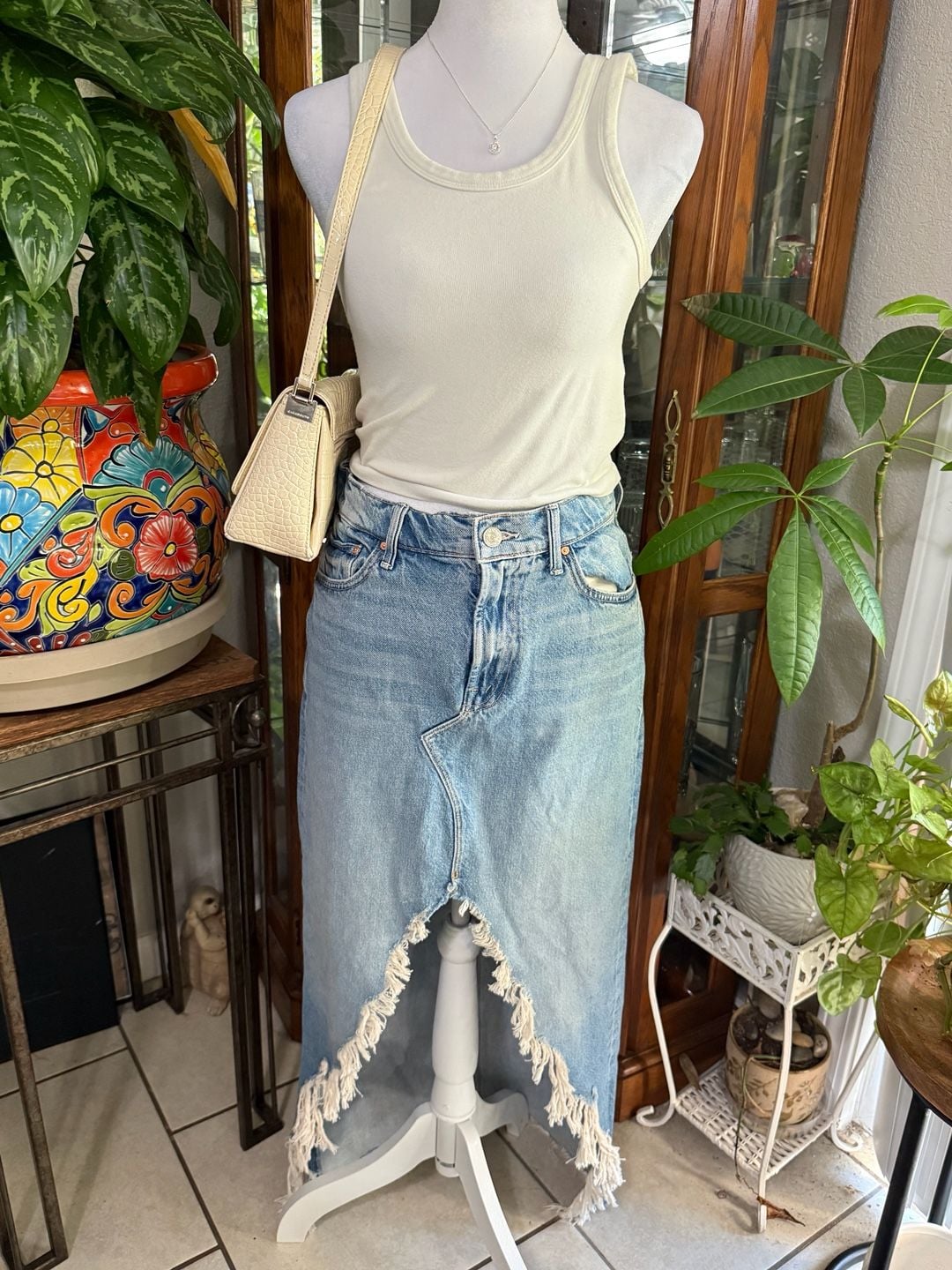 MOTHER The Ditcher Maxi Super Fray Denim Skirt 2