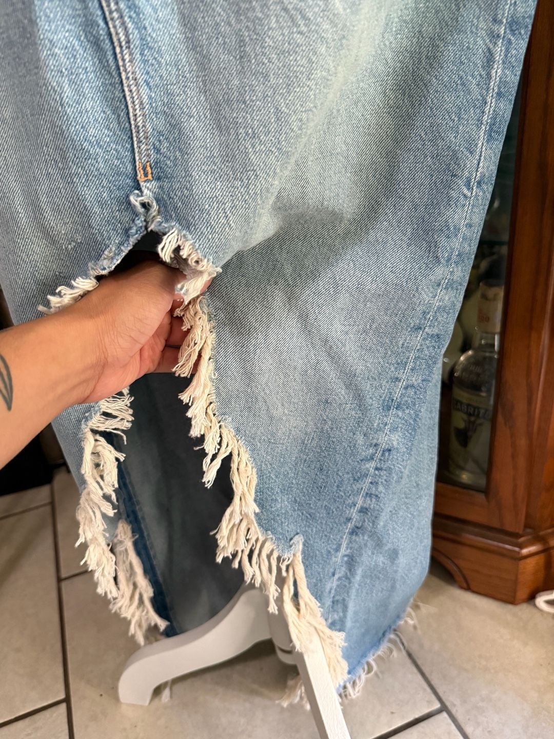 MOTHER The Ditcher Maxi Super Fray Denim Skirt 3