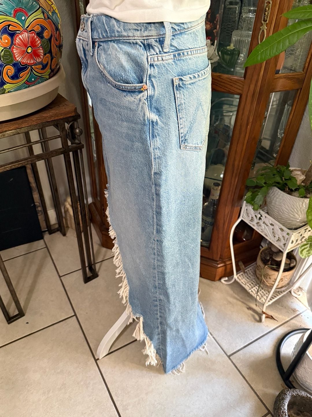 MOTHER The Ditcher Maxi Super Fray Denim Skirt 4