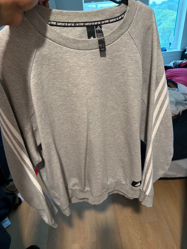 Adidas 3-Stripes Gray Crewneck Sweatshirt Size L 2