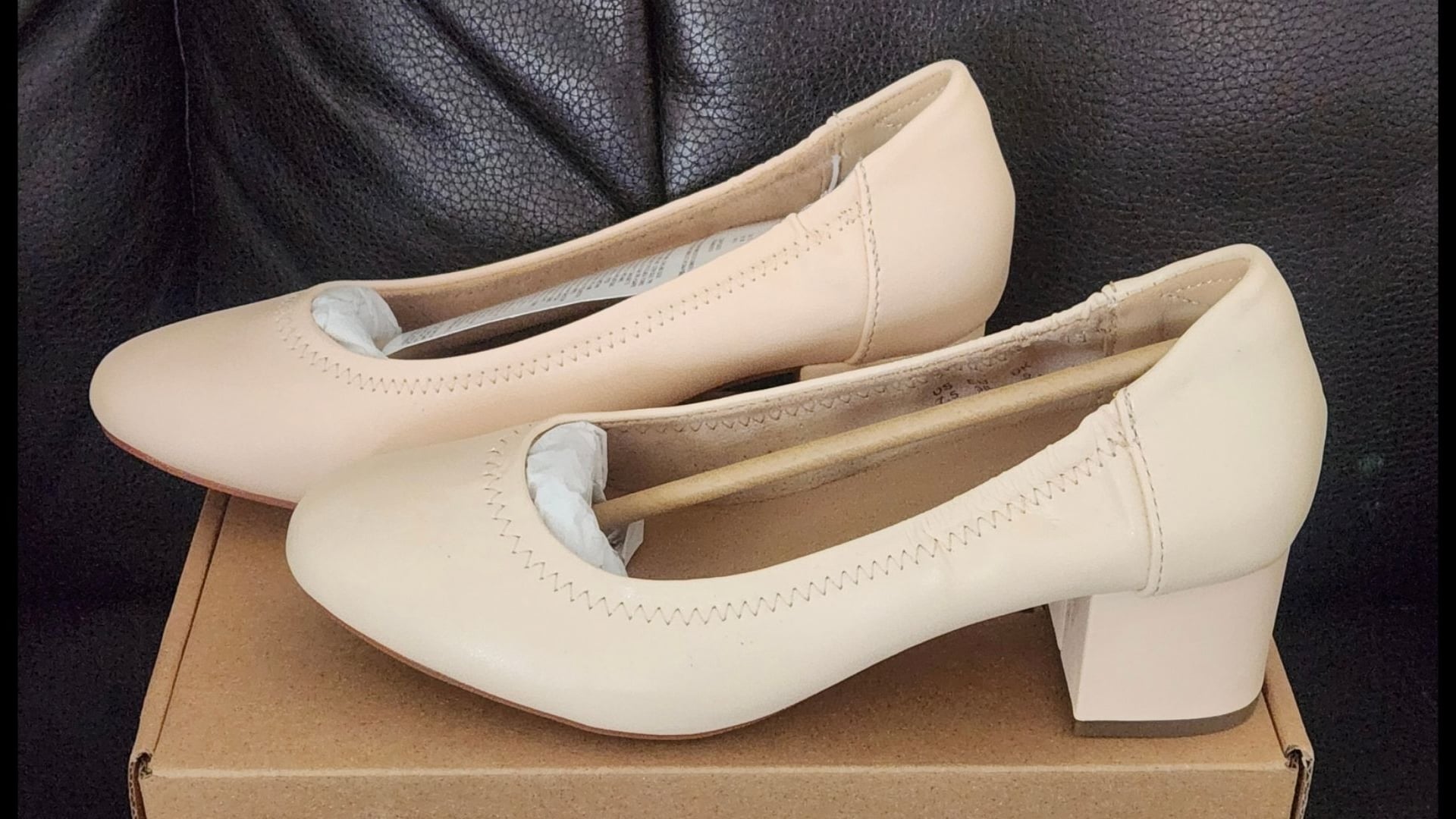 Women's Ivory Almond Toe Block Heel Slip-On Pumps 1