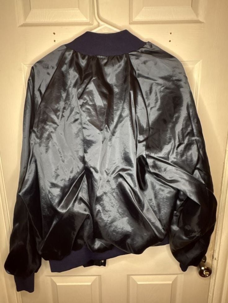 Vintage Lee Western Satin Bomber Jacket Blue Snap Up Made in USA 4