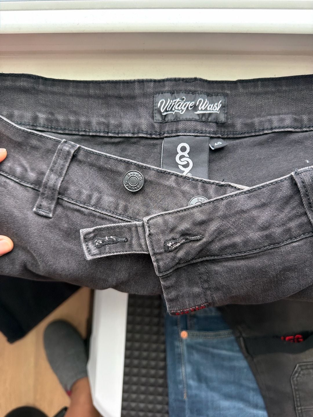 8 + 9 MFG Black Cargo Jeans with Red Detailing 4