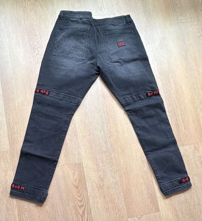 8 + 9 MFG Black Cargo Jeans with Red Detailing 3