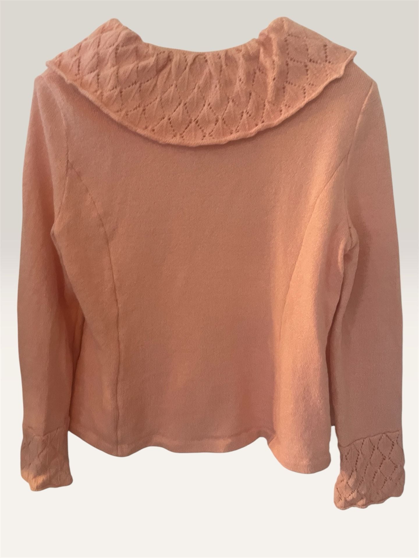 Todd & Olivia Pink Knit Sweater with Ruffled Collar and Embellished Buttons 3