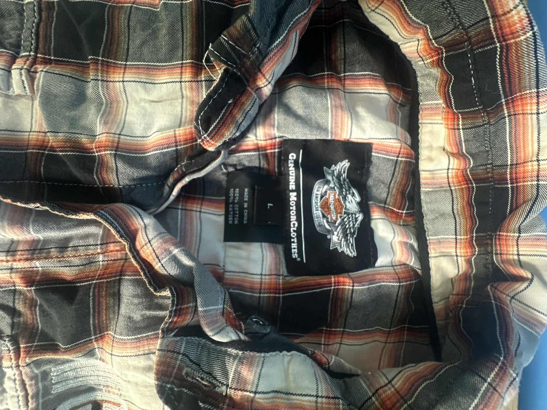 Harley-Davidson Sleeveless Plaid Button-Up Cutoff Shirt Vest Grey Black White 9