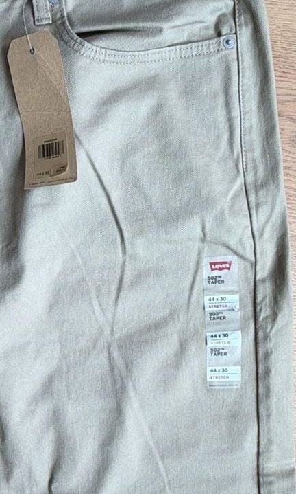 Levi's 502 Taper Fit Stretch Jeans Pants Khaki Tan Beige Size 44x30 NWT 3