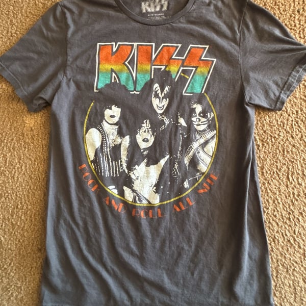KISS Rock And Roll All Nite T-Shirt Gray Short Sleeve Crew Neck Size M (38/40)