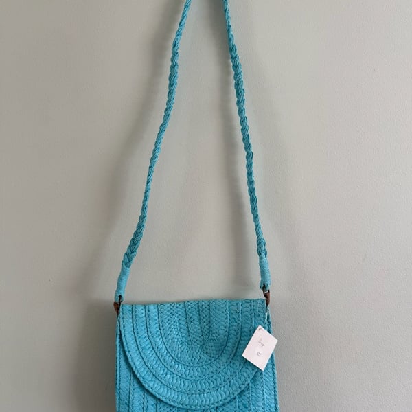 Ganz Style 101 Turquoise Woven Straw Crossbody Handbag