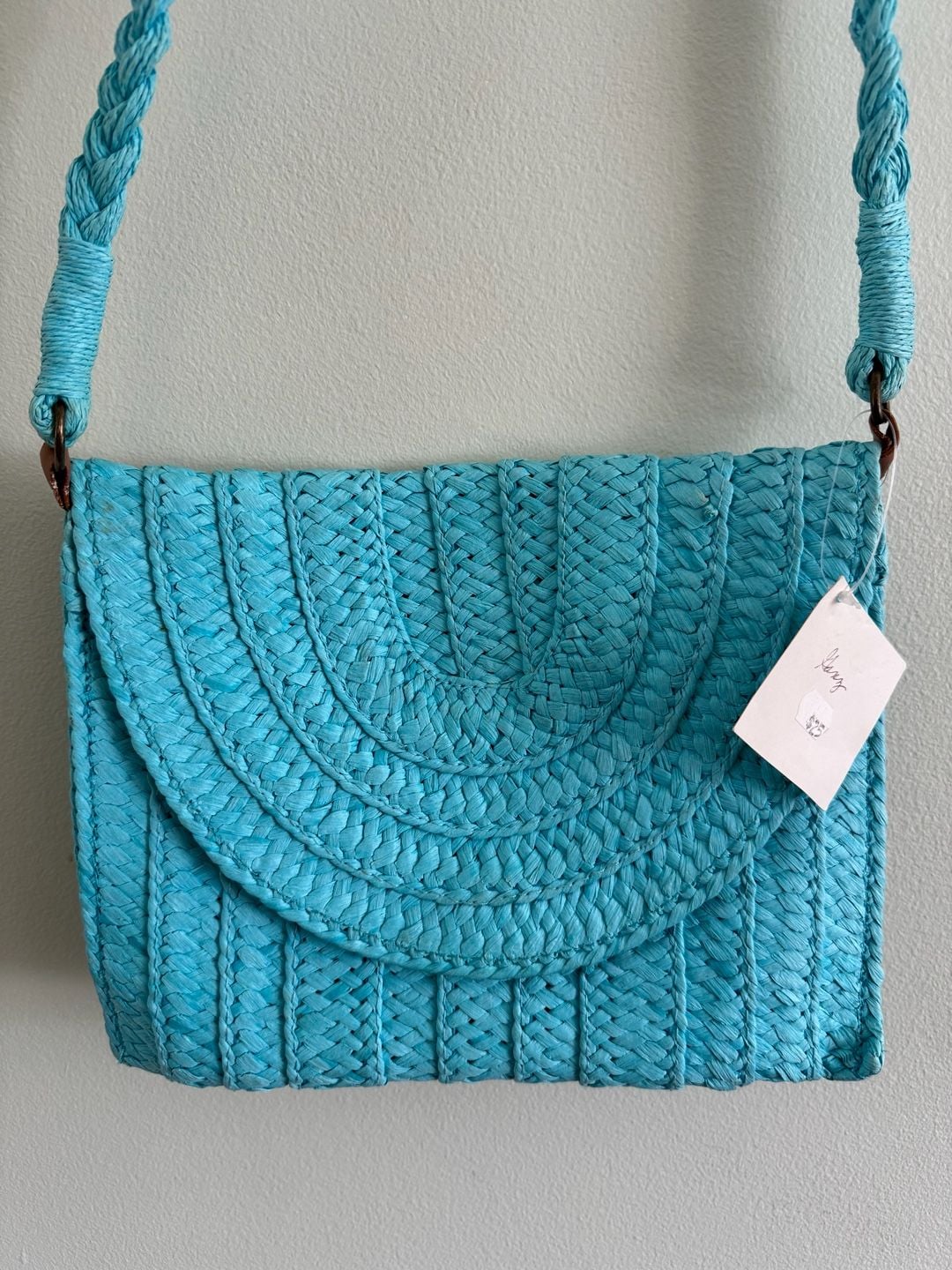 Ganz Style 101 Turquoise Woven Straw Crossbody Handbag 3