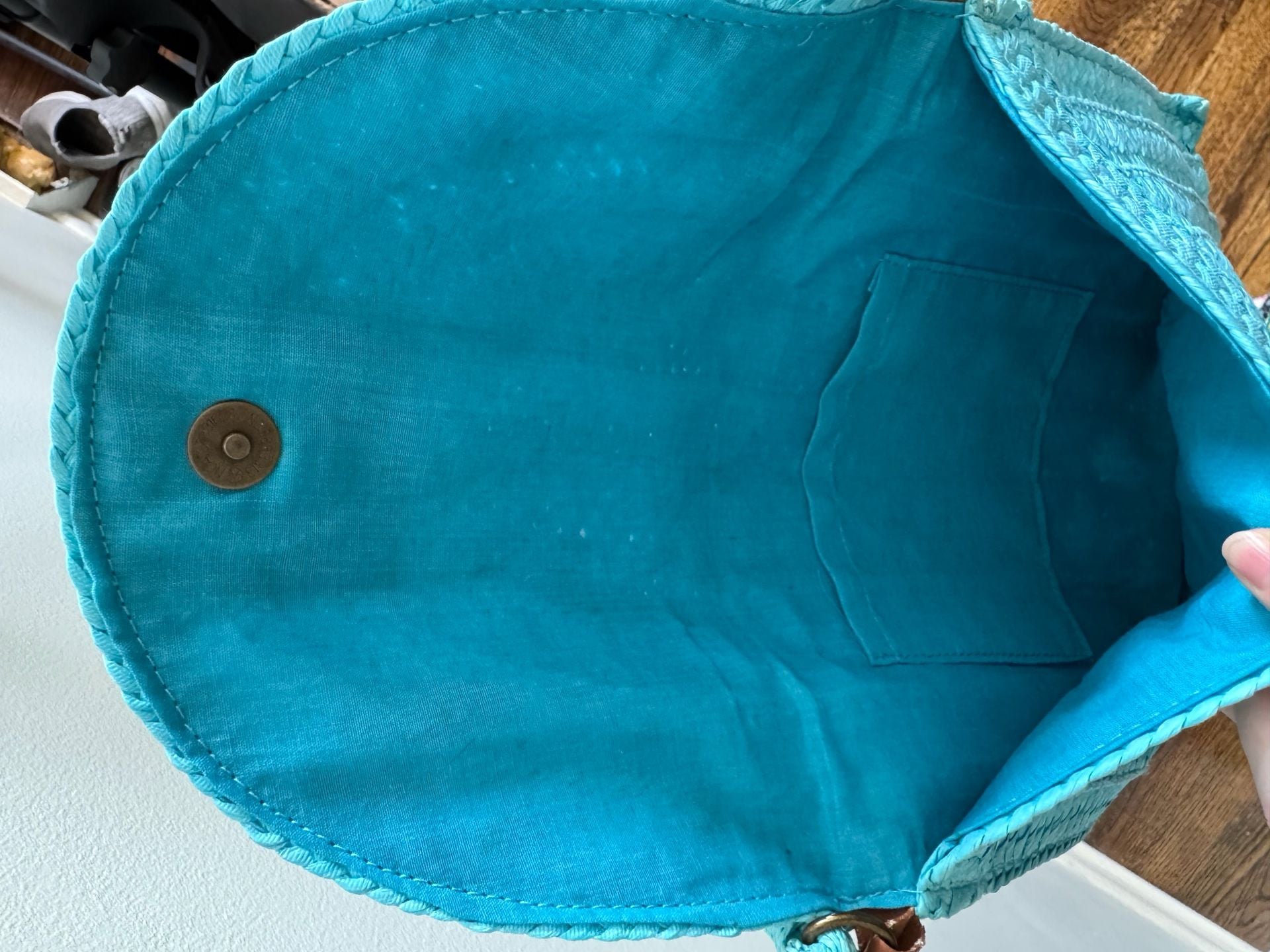 Ganz Style 101 Turquoise Woven Straw Crossbody Handbag 4