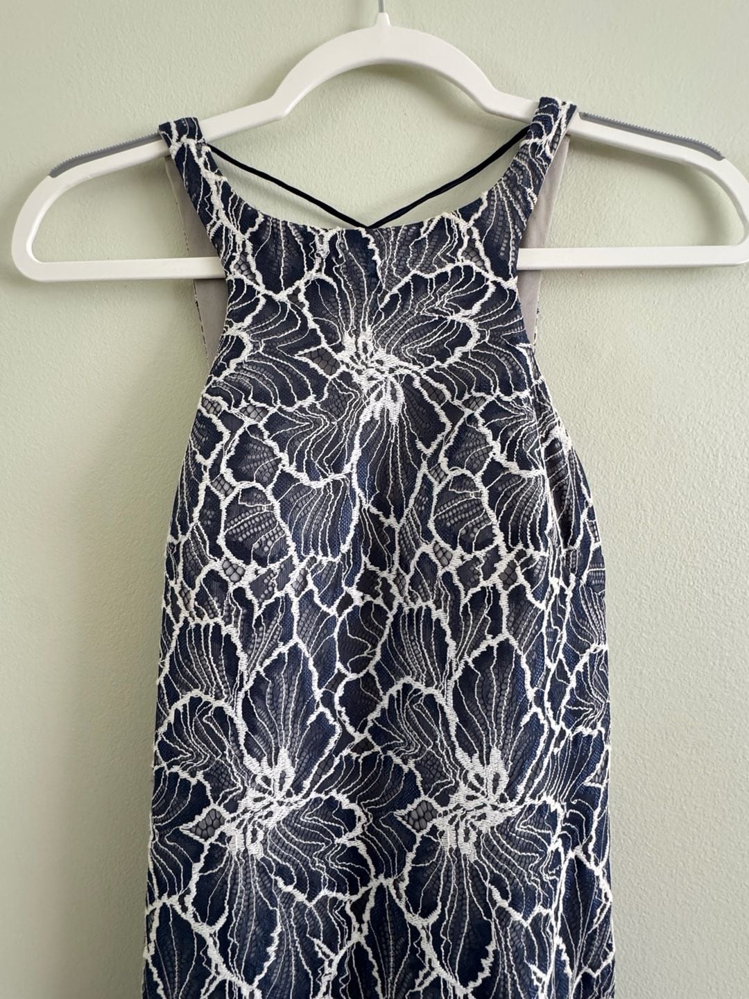 Y2K Stephen's Indianapolis Blue and White Lace Halter Gown- Lace-Up Back 5