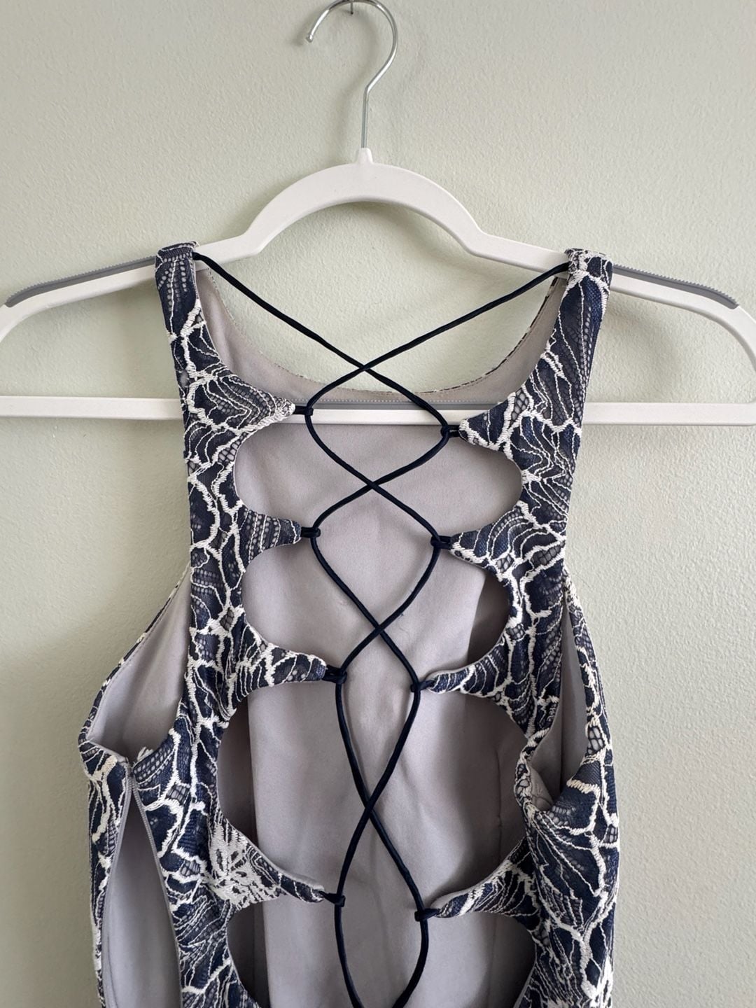 Y2K Stephen's Indianapolis Blue and White Lace Halter Gown- Lace-Up Back 6